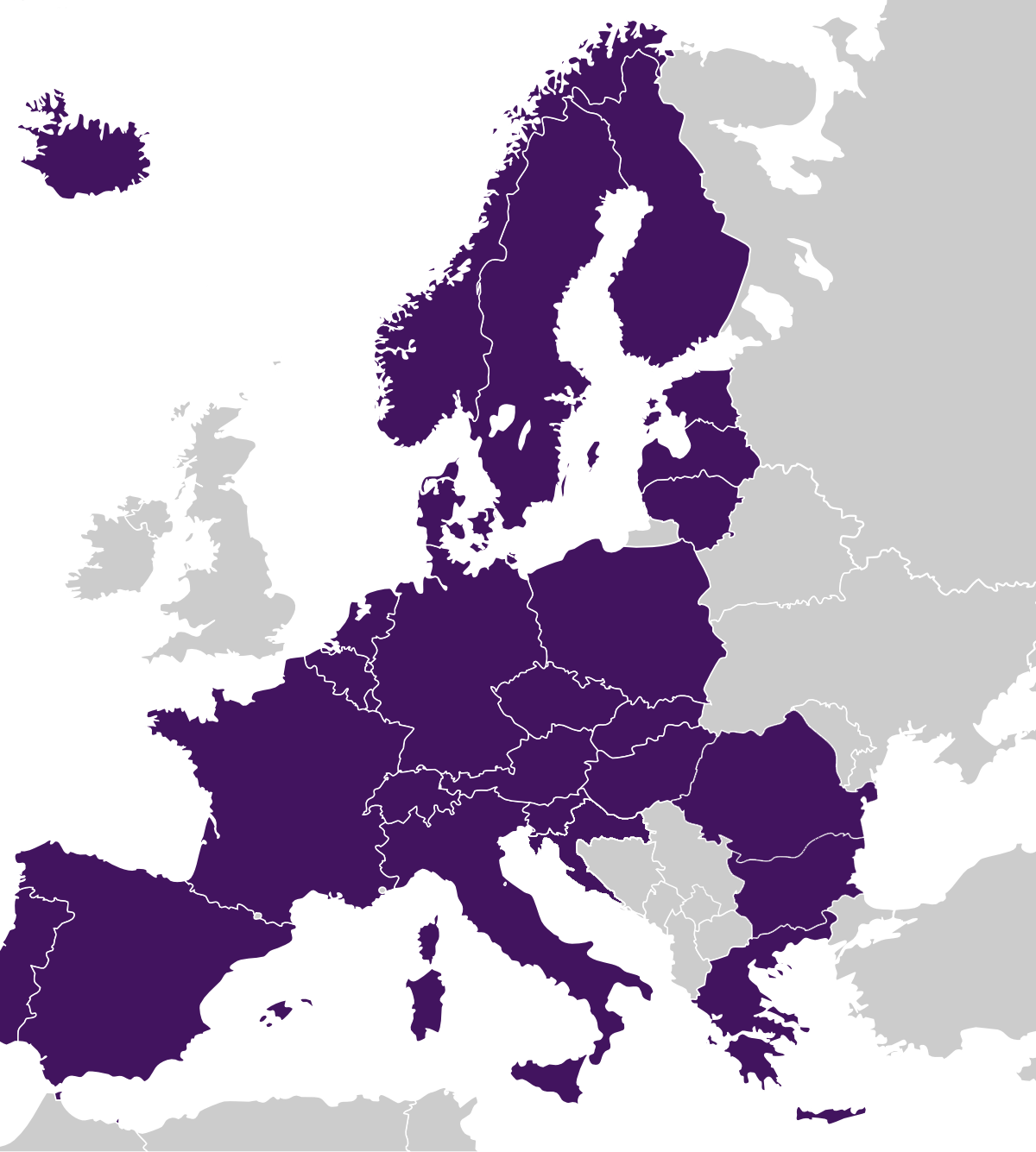 Kaart van het Schengen gebied